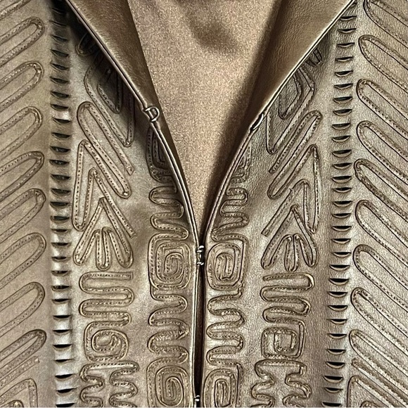 Elie Tahari Brown Genuine Leather Embellished w/ Tassels Blazer Jacket Sz. Small - Picture 3 of 15